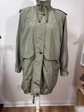 Vintage Utex Design Jacket Womens Medium Sage Green Funnel Collar Trench Coat